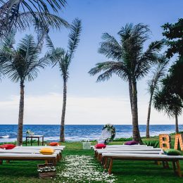 A private wedding ceremony venue at Komune Beach, Bali - one of our favorite places to perform